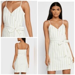 BANANA REPUBLIC button front belted wrap dress mini in green stripe